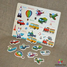 Puzzle incastru lemn cu vehicule