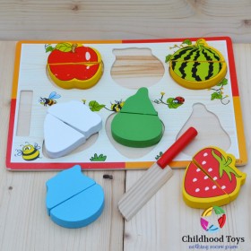 Puzzle incastru lemn cu fructe de feliat