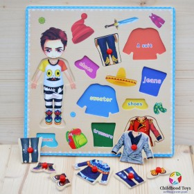 Puzzle incastru lemn imbraca baietelul