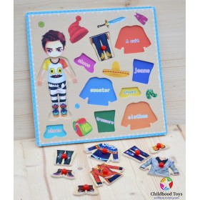 Puzzle incastru lemn imbraca baietelul
