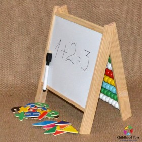 Numaratoare lemn cu tabla de scris, cifre si forme geometrice