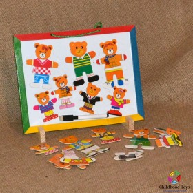 Tabla de scris din lemn cu puzzle ursuleti