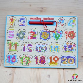 Puzzle incastru lemn cu cifre si creion magnetic