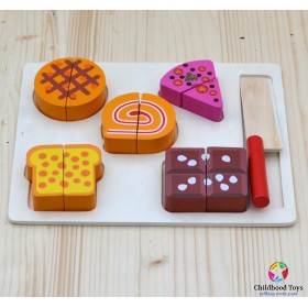 Puzzle incastru lemn cu 5 dulciuri de feliat