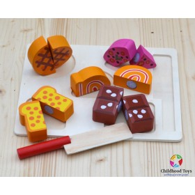 Puzzle incastru lemn cu 5 dulciuri de feliat