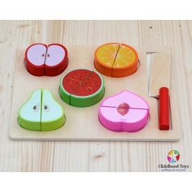 Puzzle incastru lemn cu 5 fructe de feliat