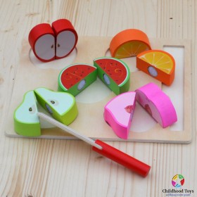 Puzzle incastru lemn cu 5 fructe de feliat