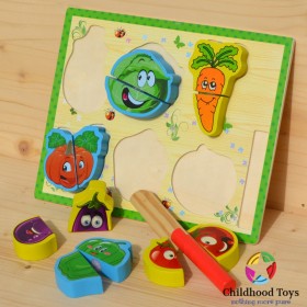 Puzzle lemn cu legume de feliat F2