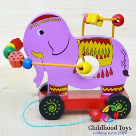 Jucarie motrica din lemn elefant de tras