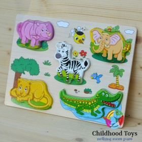 Puzzle lemn 3D cu animale din jungla