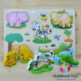 Puzzle lemn 3D cu animale din jungla