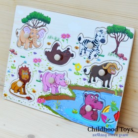 Puzzle incastru din lemn cu animale din jungla