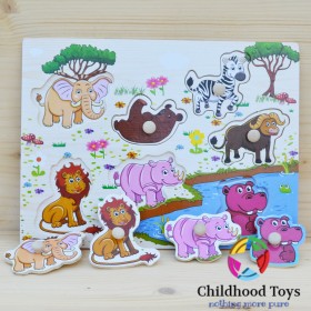Puzzle incastru din lemn cu animale din jungla