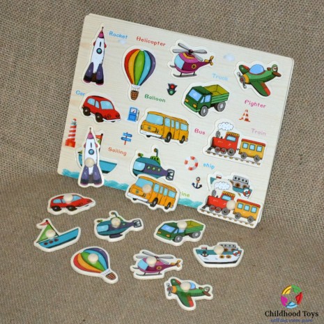 Puzzle incastru lemn cu vehicule