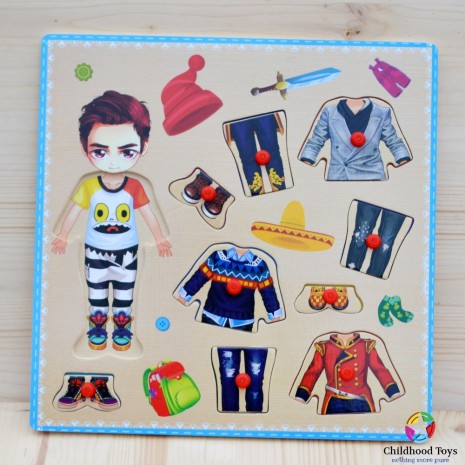 Puzzle incastru lemn imbraca baietelul
