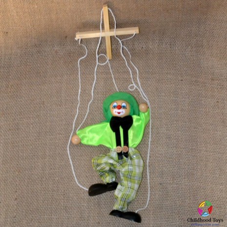 Marioneta lemn Clovn verde