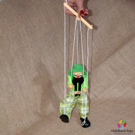 Marioneta lemn Clovn verde