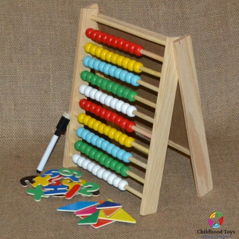 Numaratoare lemn cu tabla de scris, cifre si forme geometrice