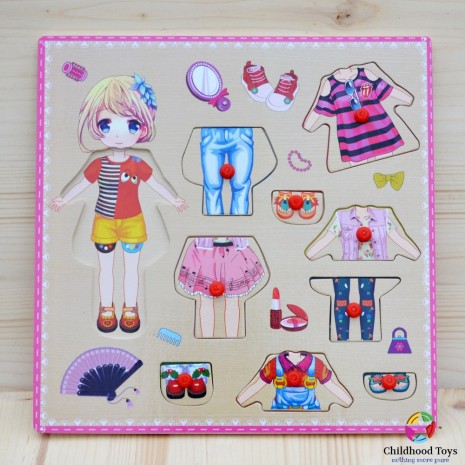 Puzzle incastru lemn imbraca fetita