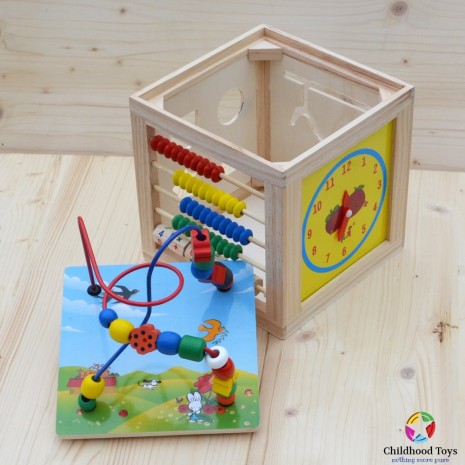 Cub lemn cu abac, forme, ceas si labirint M1