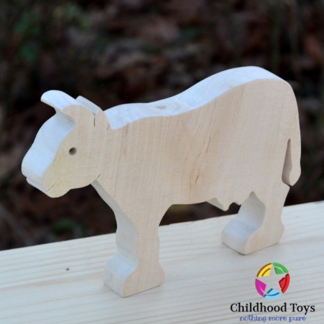 Figurina Vaca lemn natur 16cm