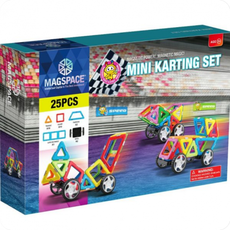 Set constructie 3D magnetic Magspace 25 Piese Mini Karting Set 1