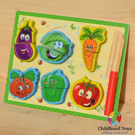 Puzzle lemn cu legume de feliat F2