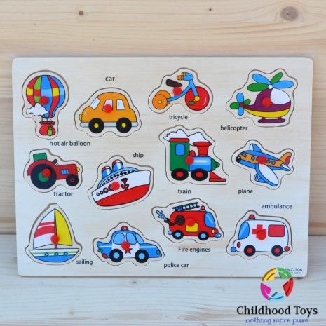 Puzzle lemn incastru cu vehicule