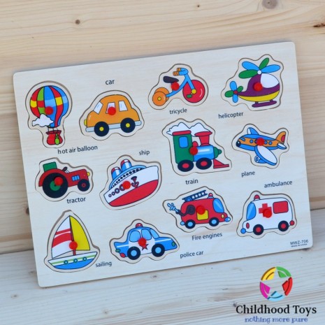 Puzzle lemn incastru cu vehicule