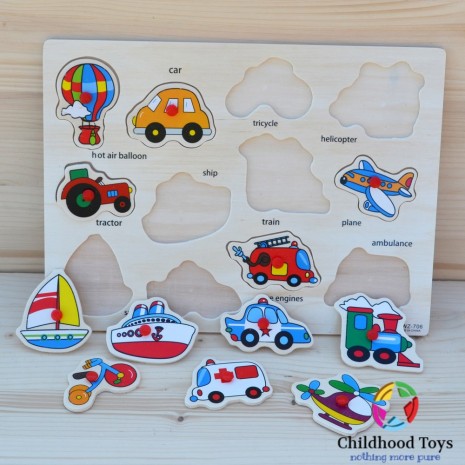 Puzzle lemn incastru cu vehicule