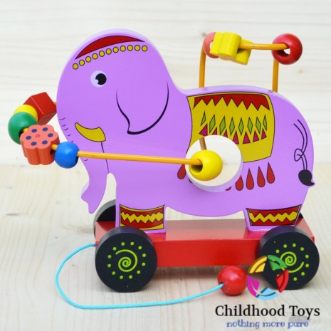 Jucarie motrica din lemn elefant de tras