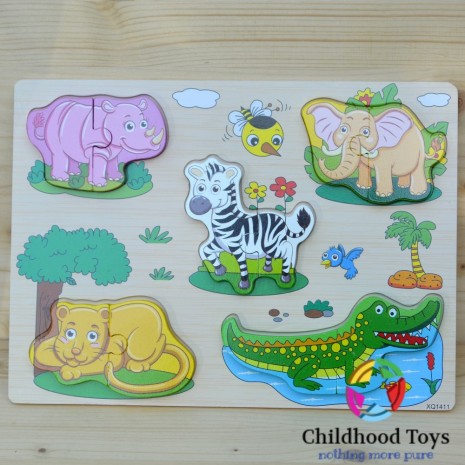 Puzzle lemn 3D cu animale din jungla