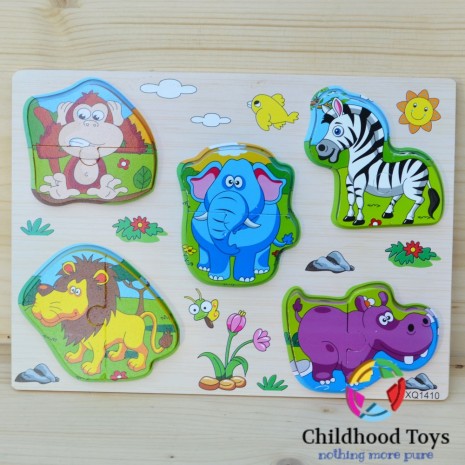 Puzzle din lemn 3D cu animalele junglei