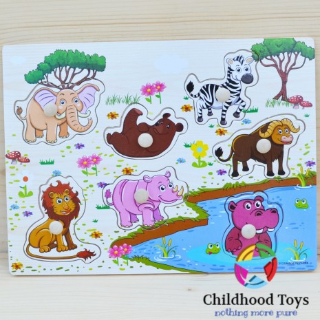 Puzzle incastru din lemn cu animale din jungla